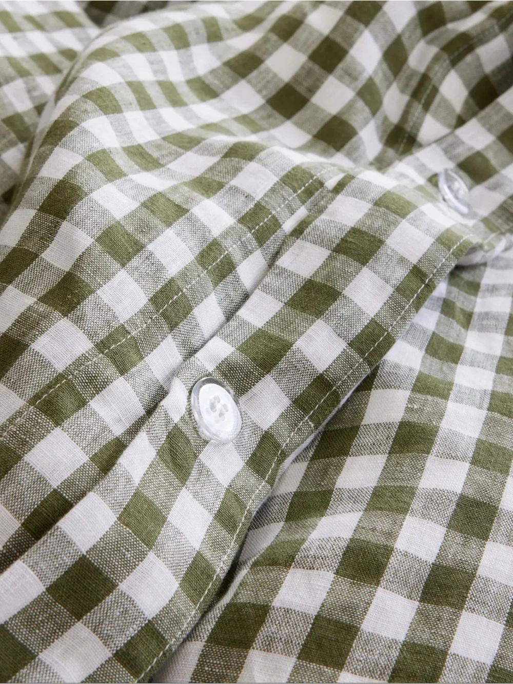 Quince NWOT European Linen Gingham Duvet Cover Set in Olive King/Cal King 1248